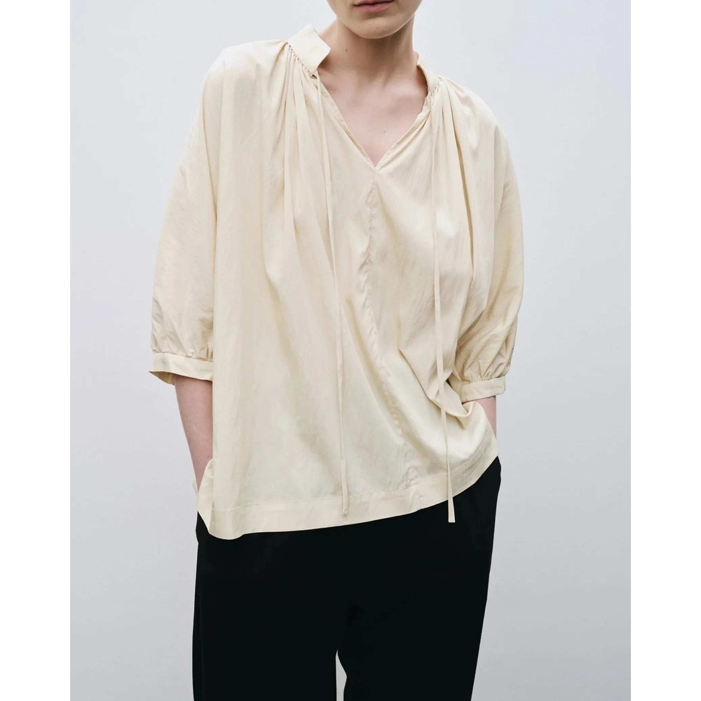 Mijeong Park Oversized Blouse Womens XS/S Cream Gathered Tie Neck Dolman SPT237